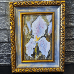 Impasto oil iris in a baguette frame