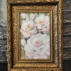 Impasto oil iris in a baguette frame Flower painting