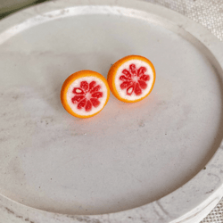 Grapefruit stud earrings, Winter Christmas gift, Orange grapefruit jewelry