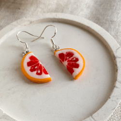 Grapefruit slices dangle earrings, Winter Christmas gift, Orange grapefruit jewelry