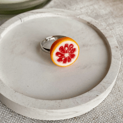 Grapefruit adjustable ring, Winter Christmas gift, Orange grapefruit jewelry