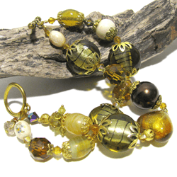 Handmade layered bracelet made of artisan foil glass beads, nice gift, ideal for Boho style lovers