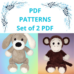 Amigurumi pattern monkey and dog Set of 2 PDF, cute crochet pattern