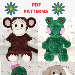 Amigurumi Crochet pattern, Set of 4 PDF, cute crochet pattern, dog crochet pattern, Frog Crochet Pattern, Monkey crochet