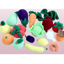 Crochet vegetable and fruit set, 16 pcs play kitchen food, pretend food, crochet fruits, crochet veggies, Montessori toy
