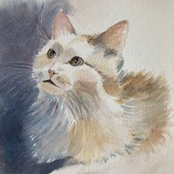 Cat portrait cute pet animal painting living room wall art original watercolour hand painted modern painting