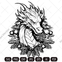 Dragon svg, Christmas Dragon svg , Dragon Sublimation Design,Hand Drawn Dragon Png,Dragon Portrait Png,Cute Dragon Png,C
