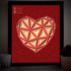 Shadow Box - "Poly heart" - Shadow Light box template (Digital SVG PDF) | DIY | Handmade | 3D Papercraft