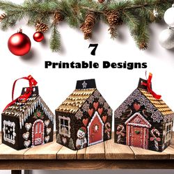 Printable Gingerbread House Paper Candy Box Template Christmas House Favor Box Digital Download Bundle Festive House
