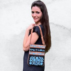 sustainably made suede embroidered five zipper crossbody bag