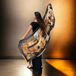 brown and rust digitally printed abstract watercolor scarf