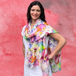 Spring Flowers Digitally Printed Abstract Watercolor Scarf