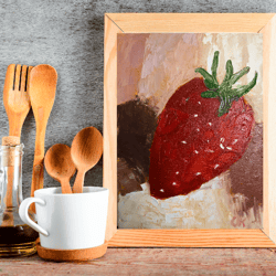 Strawberry Painting Original Art Still Life Strawberry Oil  Artwork