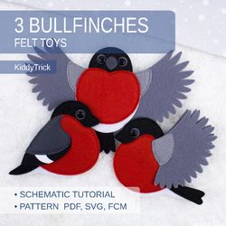 3 Felt Bullfinches Sewing Patterns