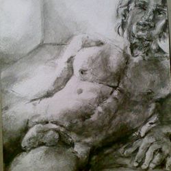 Original art, gay art interest, sexy beauty boy nudes portrait, watercolour.