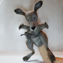 Kangaroo puppet for puppet theater. Handmade. Make to order