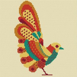 Bird cross stitch pattern Gold bird counted PDF chart Red bright bird embroidery Easy Primitive folk forest bird