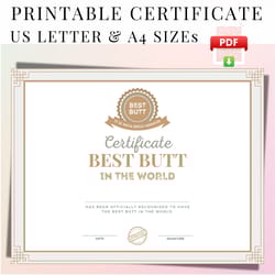 best butt printable certificate, appreciation gift for wife husband girlfriend boyfriend, valentines appreciation award