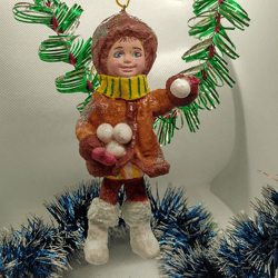 Boy with snowballs A very original and exclusive Christmas tree toy