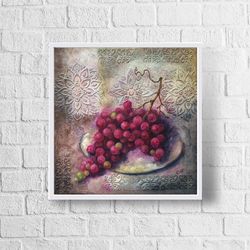 still life oil painting original fruits painting grape painting