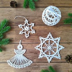 Crochet Christmas ornament patterns set Crochet angel Snowflake patterns for beginners step by step Christmas ball