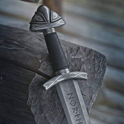 Hand forged Damascus Viking Sword with Scabbard .Northman Viking Sword .Medieval Sword, Battle ready sword |Valentine's