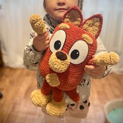 Handmade crochet bluey toy rusty perfect gift for kids. Adorable and cuddly, this unique toy will bring joy to any child