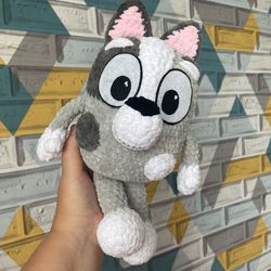 Handmade crochet bluey toy dog muffin gift for kids. Adorable and cuddly, this unique toy will bring joy to any child