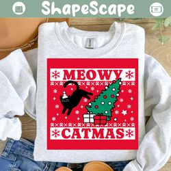 funny meowy catmas black cat christmas tree svg