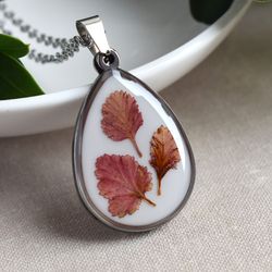 Pendant Real autumn leaves. Dried flower necklace. Flowers in resin.