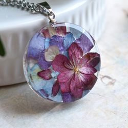 Real hydrangea pendant. Real flower necklace. Flowers in resin.
