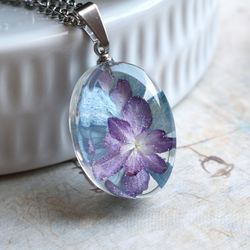 Real hydrangea pendant. Real flower necklace. Flowers in resin.