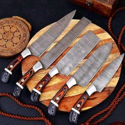 Damascus Chef Set of 5 Chef Knife - Kitchen Chef Knife Set Damascus Knife Christmas Gift Anniversary Gift For Him