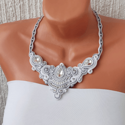 Bridal necklace, White statement necklace, Wedding necklace