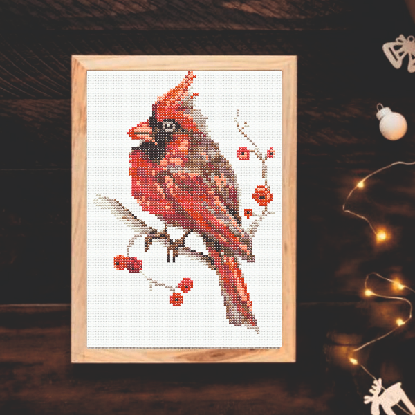 red Cardinal cross stitch pattern jpg
