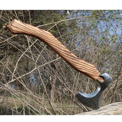 smith custom hand forged carbon steel viking axe with rose wood shaft, viking bearded carving axe,best birthday