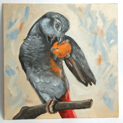 Gray parrot painting original oil art forest bird painting