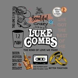 luke combs beautiful crazy doodles png digital download files