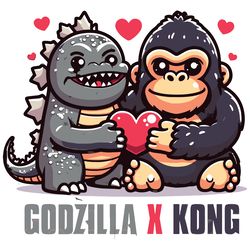 funny godzilla x kong love heart svg digital download files