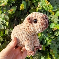 Amigurumi capybara. Soft plush crochet capybara toy for kids.