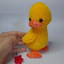 Soft plush crochet duckling toy for kids.