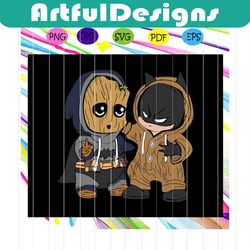 the groot and batman wearing hoodies, groot svg, groot gift, groot lover svg, groot marvel svg, groot marvel print, groo