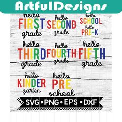 rainbow hello school, svg, bundle, back to school svg, first day of school