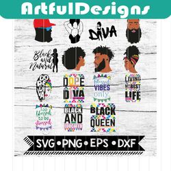 afro woman and man bundle svg, black woman svg, afro queen svg, black and educated, dope svg