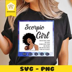 scorpio girl knows more than she says svg, scorpio girl svg, scorpio girl gift, scorpio girl shirt, scorpio birthday, bl