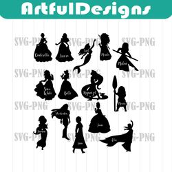cod1020- princess silhouette svg bundle, snow white svg, princess svg, princess svg files for cricut silhouette/tumbler