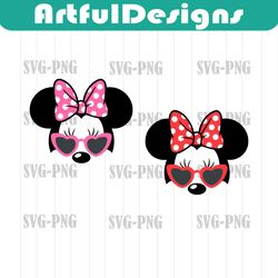 valentine's day, minnie mouse, pink red polka dot bow, heart sunglasses