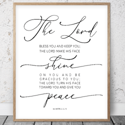 the lord bless you and keep you, numbers 6:24-26, printable bible verse, scripture prints, christian wall art, religious