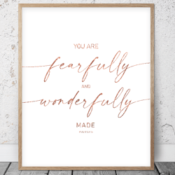You Are Fearfully And Wonderfully Made, Psalm 139:14, Bible Verse Printable Wall Art, Scripture Prints, Christian Gifts
