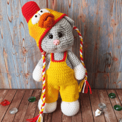 Crochet cat/in a yellow rooster costume/cat doll